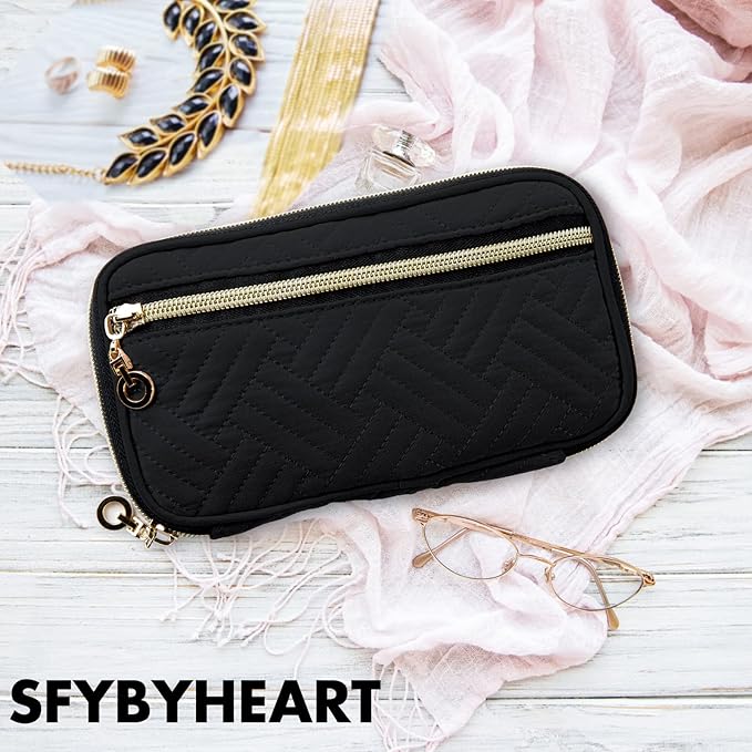 SFYBYHEART Travel Jewelry Organizer Case, Jewelry Travel Bags for Women, Small Travel Jewelry Case for Tangle-Free Earrings, Necklaces, Rings Storage, Travel Accessories, Black