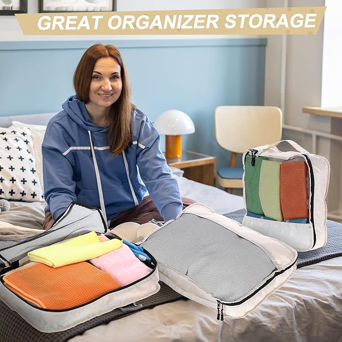5 Pcs Packing Cubes for Suitcase Large Travel Cubes Carry on Luggage Organizer Bags for Clothes Accessories(Mixed,Khaki)