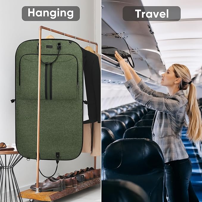 BALEINE Travel Garment Bag, Travel Suit Bag for Men, 42'' Waterproof Carry on Garment Bag for Hanging Clothes, Garment Duffel Bag for Travel Business (Green)