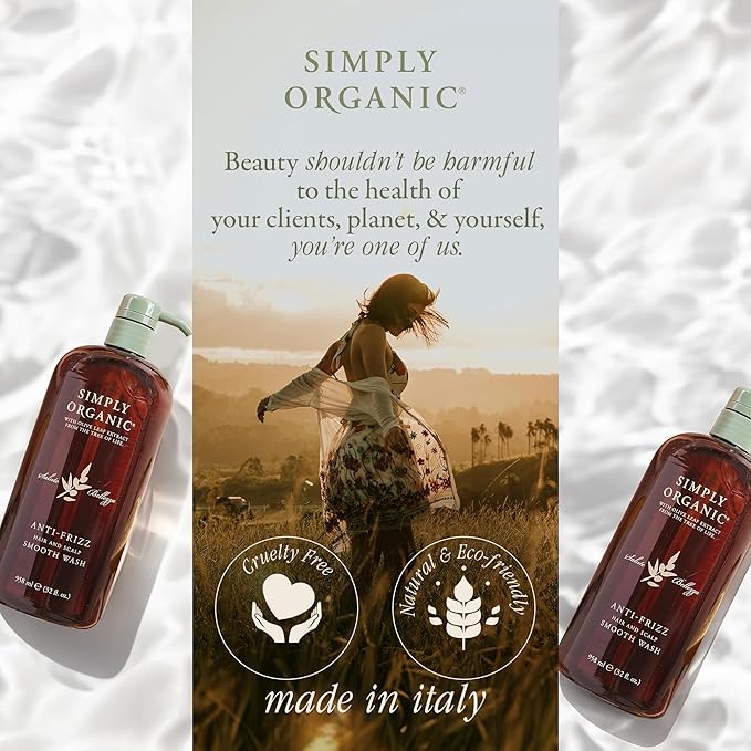 SIMPLY ORGANIC Frizz Control Hair Shampoo Scalp Wash Made in Italy, All Natural Cruelty Free Hair Care for Women & Men with Aloe Leaf Juice & Olive Leaf Extract, 32 fl oz/958 ml, ANTI-FRIZZ