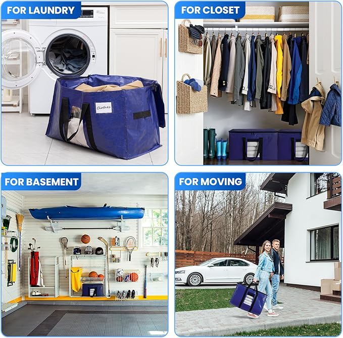 TAILI 8 Pack Dark Blue Extra Large Moving Bags, Heavy Duty Totes with Visible Window, Wrap Around Handles, Great for Storage