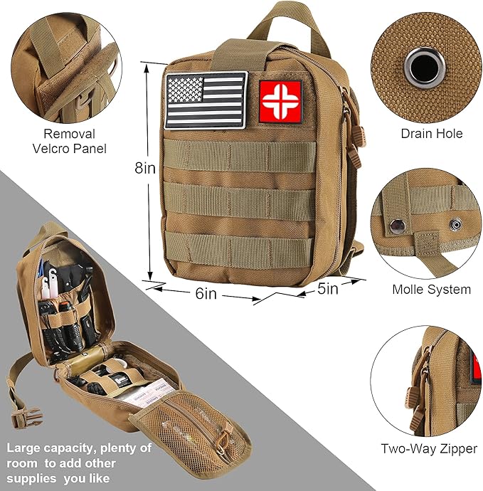 Emergency Survival Kit and First Aid Kit, 142Pcs Professional Survival Gear and Supplies Equipment with Molle Pouch, Gift for Christmas Men Dad Husband Camping Hiking Hunting Outdoor Adventure