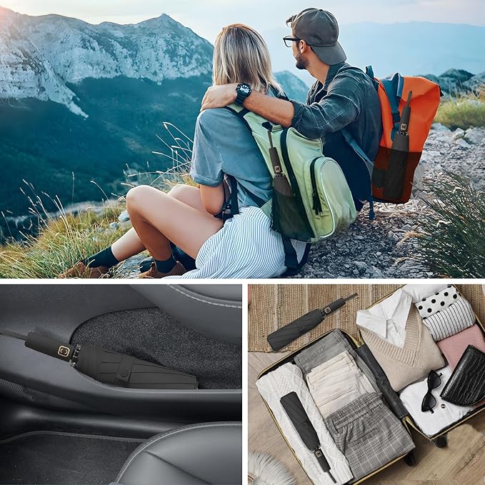 2-Pack Windproof, Waterproof, UV-Blocking Portable Travel Umbrella, Compact Sun & Rain Folding Umbrella, Double Rib Structure, Large Auto Open and Close Car Umbrella