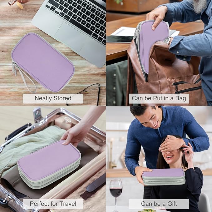 FYY Electronic Organizer, Travel Cable Organizer Bag Pouch Electronic Accessories Carry Case Portable Waterproof Double Layers Storage Bag for Cable, Charger, Phone, Medium Size- Light Purple