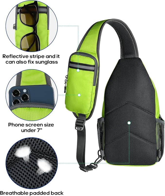 WATERFLY Crossbody Sling Backpack Sling Bag Travel Hiking Chest Bag Daypack