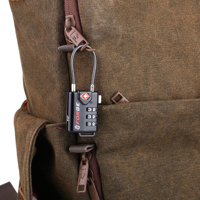 TSA Approved Cable Luggage Locks, Re-settable Combination with Alloy Body, Black 2 Locks.