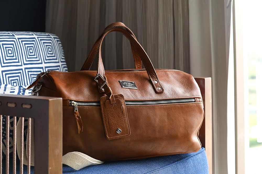 Handmade Leather Duffel Bag Luxury Duffle Bag Leather weekender Backpack for Men Full Grain Brown Leather TSA Approved- Lifetime Warrantee