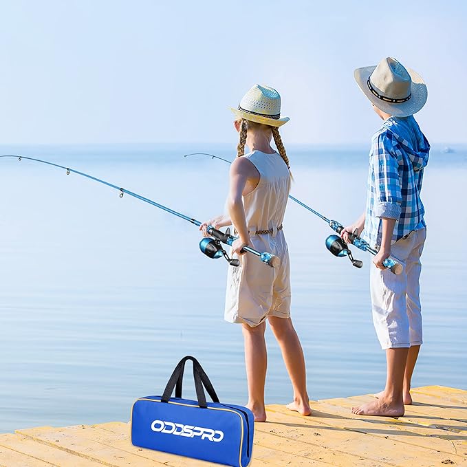 ODDSPRO Kids Fishing Pole Pink, Portable Telescopic Fishing Rod and Reel Combo Kit - with Spincast Fishing Reel Tackle Box for Girls, Youth