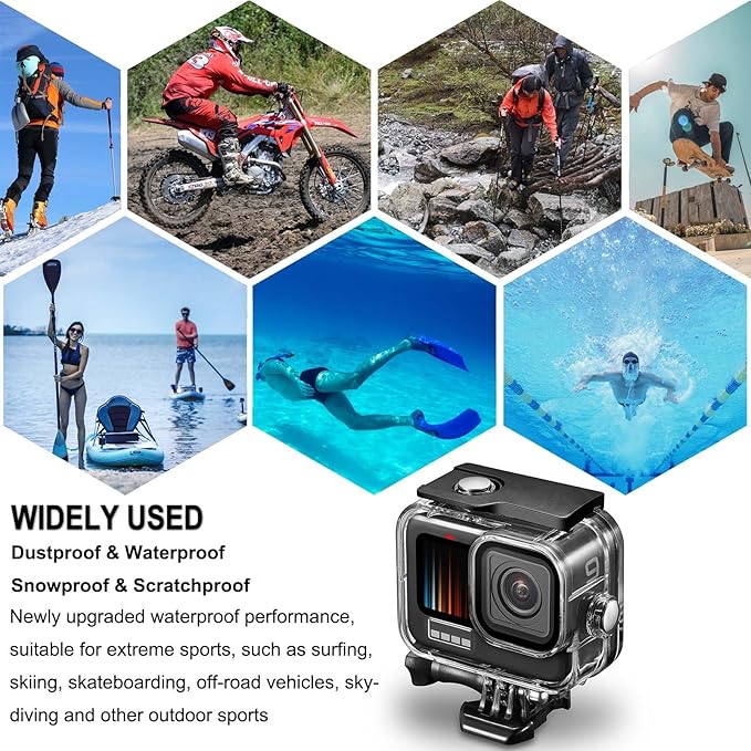 Compatible for Go Pro Hero 11 mini Black Waterproof Housing Case 60M/196FT Protective Underwater Diving Case Shell with Cameras Handle Mount Accessories Kit