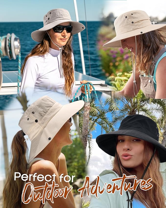 FURTALK Sun Hats for Women with Ponytail Hole Wide Brim Beach Bucket Hat UPF 50+ Fishing Hiking Outdoor Hats