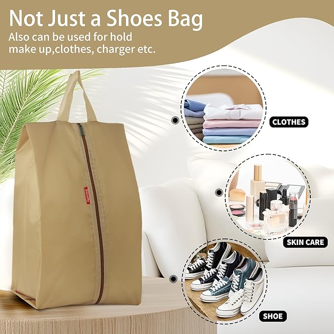 6pcs Portable Shoe Organizer, Travel Pouches with Zipper, Golf Shoe Bags, Clothes Bags, Soccer Cleats Bag Shoe Pouch for Gym, Waterproof, Odor-Resistant (Khaki)