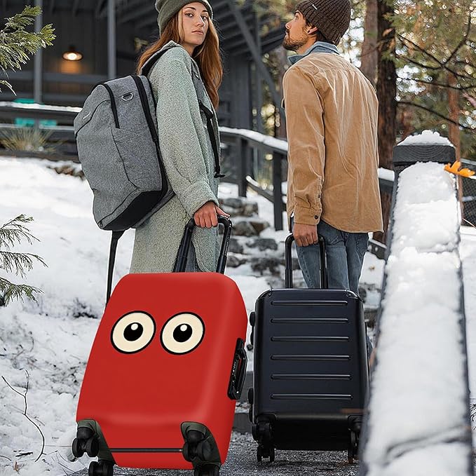 ANNA QUEEN Funny Cartoon Eyes Luggage Cover, Red Suitcase Protector with Cute Big Eyes Design, Travel Suitcase Cover for 24-26 Inch Luggage, Stretchable & Washable Spandex Travel Accessories