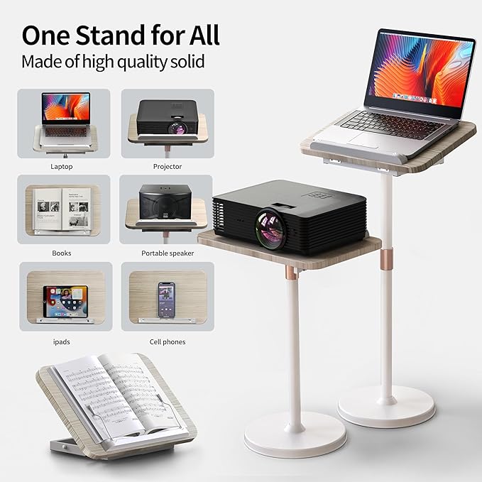 NAMON 2 in 1 Portable Laptop Floor Stand & Laptop Stand for Desk, Small Adjustable Table with Height Adjustable from 16.5" to 51", Wooden Laptop Stand White for Home, Office, Meeting Room, Study