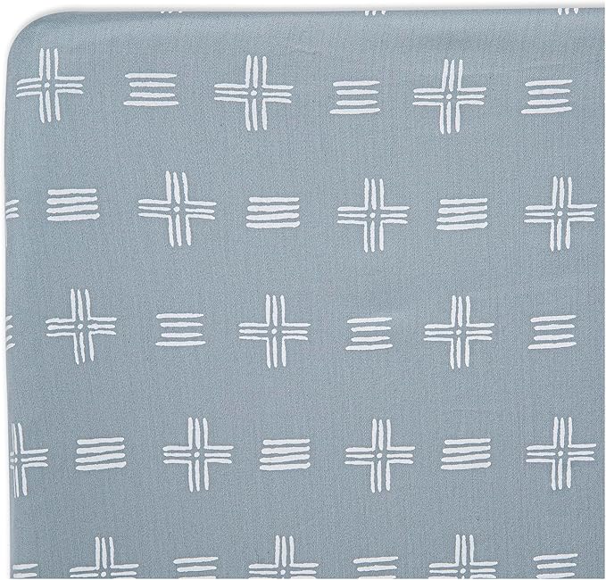 Crane Baby Soft Cotton Crib Mattress Sheet, Fitted Sheet for Cribs and Toddler Beds, Blue River Dash, 28”w x 52”h x 9”d