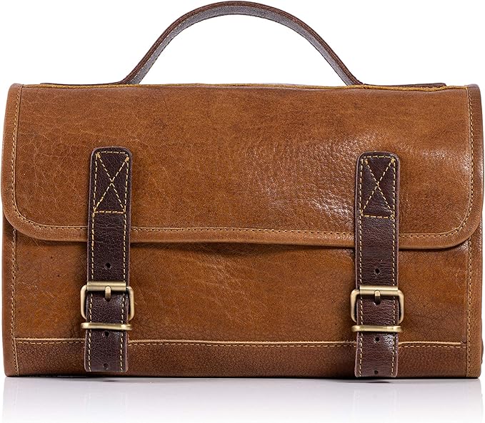KomalC Premium Buffalo Leather Hanging Toiletry Bag Travel Dopp Kit