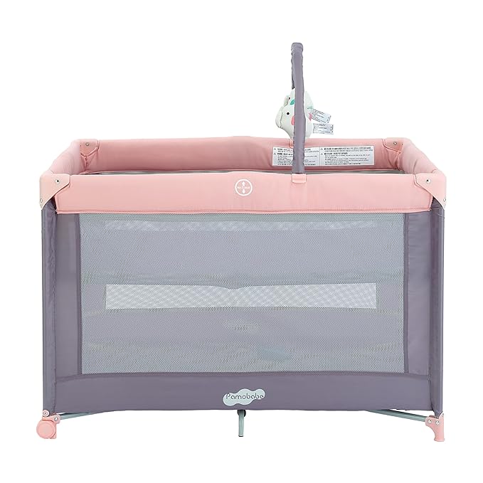 Pamo Babe Portable Playard with Mat Pad and Toy Bar Pink Play Yard for Baby