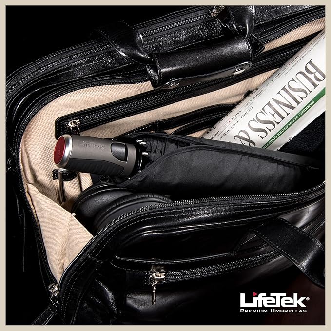 LifeTek Premium Travel Umbrella - Windproof & Compact for Men & Women, Automatic Open Close, Fits in Purse Laptop Bag or Backpack, Strong Frame for Heavy Rain & Sun UV Protection