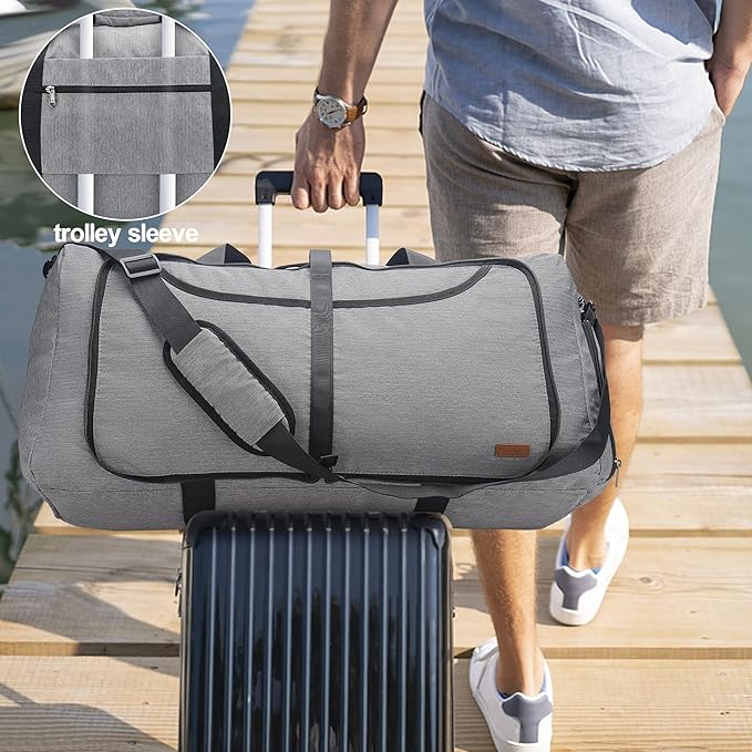 120L Duffle Bag for Travel, Large Foldable Waterproof Travel Duffel Bags Weekender Overnight Bag for Men and Women with Shoe Compartment (Gray)