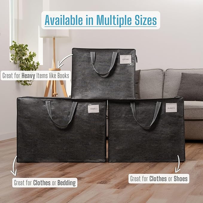 VENO 4 Pack Heavy Duty Moving Bags, Storage Bags, Packing Supplies, Top Zipper, Storage Totes for Camping, Clothes, Bedding, Comforters, Pillows (22 Gallon Dark Gray, 4 Pack)
