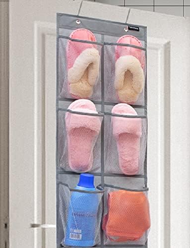 2 Pack Minimalist Black Over The Door Hanging Closet Shoe Holder Organizer with 6 Pockets (Mesh Pockets)
