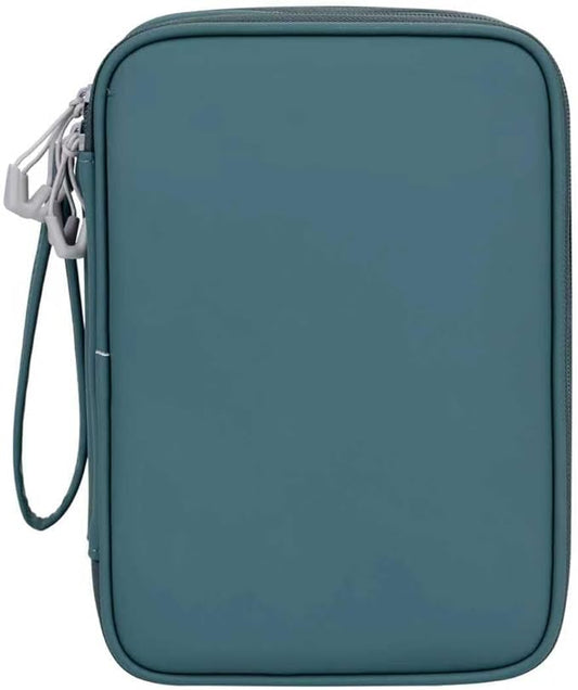 DDgro Electronics Travel Organizer Case for Cables/Cords/Chargers/Tech Essentials, Double Layers (Aqua Blue, PU-Large)