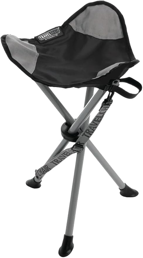 Travel Chair Slacker Tripod Chair for Camping, Lightweight Chair, Adjustable Carry Strap for Easy Transport | Oversized Duck Feet for Improved Stability | Perfect for Outdoor Adventures (Black)