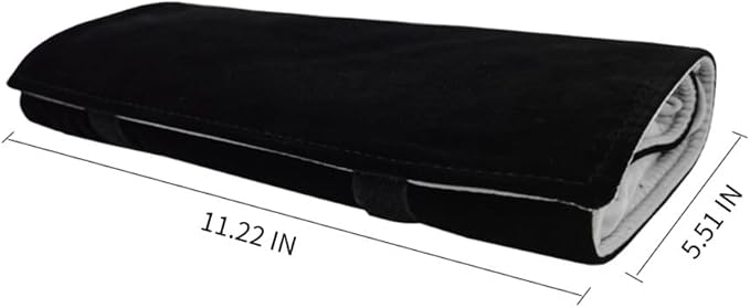 Velvet Travel Jewelry Case Roll Bag Organizer for Necklace Bracelet Earrings Ring (Black) (Black and Grey)