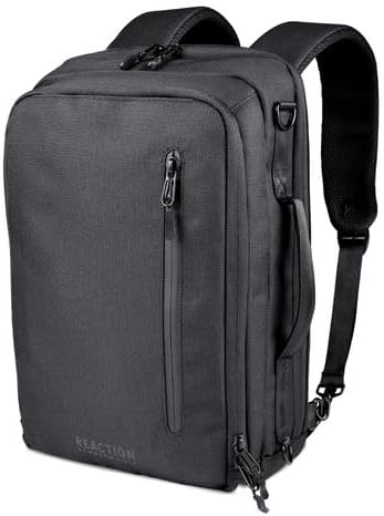 Kenneth Cole REACTION Abrasion-Resistant Parker Laptop Backpack, Black, 16" Convertible