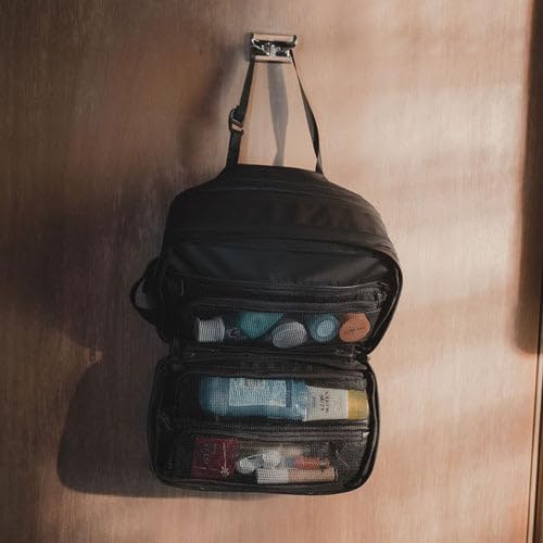 Gravel Hanging Toiletry Bag – Water-Resistant Dopp Kit for Men & Women (Black, Max)