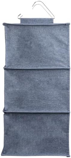 Household Essentials Hanging Cotton Blend Closet Organizer with 3 Storage Shelves, Denim