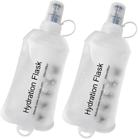 CLINTT 250ml Soft Flask, Foldable Running Water Bottle, TPU Folding Soft Water Flask, BPA-Free Collapsible Flask for Hydration Pack Running Vest, Cycling, Climbing, Hiking - 2Pcs, White