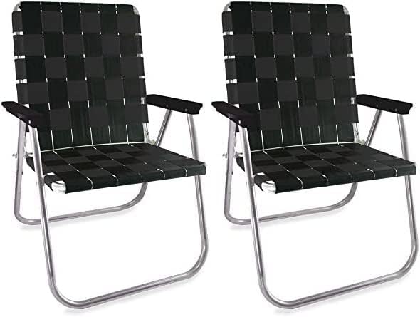 Lawn Chair USA - Outdoor Chairs for Camping. Made with Lightweight Aluminum Frames and UV-Resistant Webbing. Folds for Easy Storage 2- Pack (Black with Black Arms, Magnum)