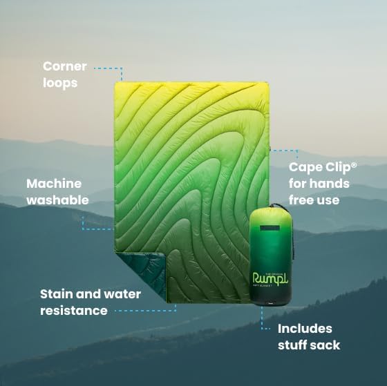 Rumpl Original Puffy Blanket - Warm, Water-Resistant Camping Blanket with 100% Recycled Synthetic Insulation, 52"x75", Original Puffy V1, Forest Fade