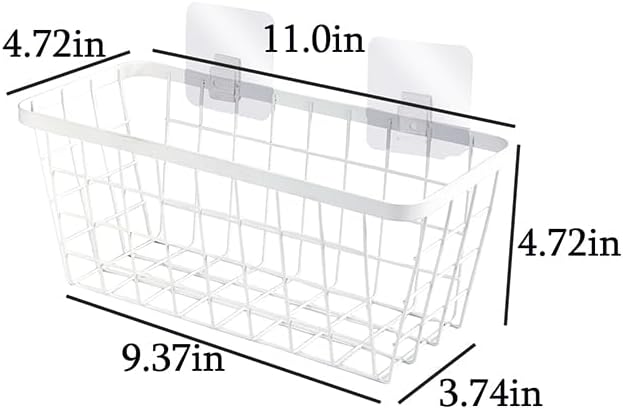 LeleCAT White Hanging Kitchen Baskets For Storage Adhesive Sturdy Small Wire Storage Baskets No Drilling Wall Mounted Kitchen Food Pantry Bathroom Shelf Storage, 4 PACK,White