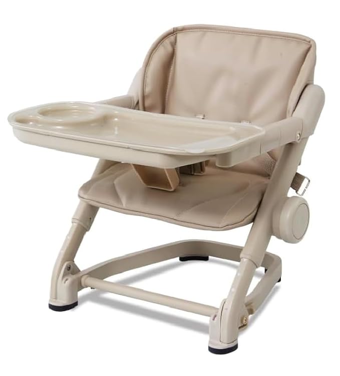 Feed Me 3-in-1 Travel High Chair Booster Seat for Infants and Toddlers - Transitional, Compact & Fits Any Chair, Swivel Tray, Milk Tea