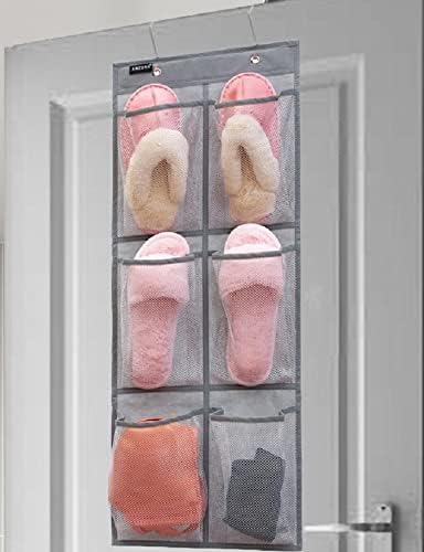 2 Pack Minimalist Black Over The Door Hanging Closet Shoe Holder Organizer with 6 Pockets (Mesh Pockets)
