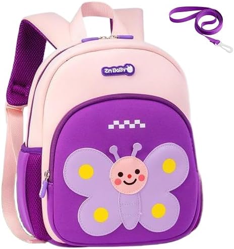 Padgene Toddler Harness Backpacks Safety Leash Kids Anti Lost Kindergarten Preschool Backpack Neoprene Lightweight Animal Schoolbag 3D Cartoon Butterfly Mini Travel Bag for Boys Girls Ages 3-5