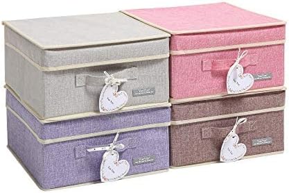 YueYue Foldable Fabric Closet Organizer Bins Box Storage - 4 Pack 12.4 X 12 X 6.7 Inch Storage Bins With Lids 4 Light Color Basket Boxes - Bins Storage Box Collapsible Cloth Home Lid