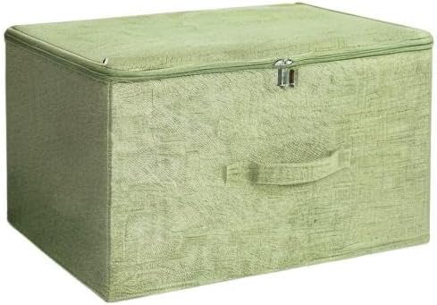 ANMINY 3PCS Storage Bins with Zipper Lids 36 Qt Lidded Fabric Storage Boxes Baskets Cubes with Handles Collapsible Washable Cotton Linen Closet Shelf Clothes Organizer Containers - Green, Large