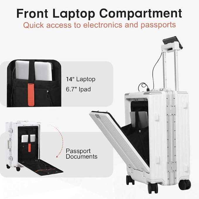 Carry On Luggage 22x14x9 Airline Approved Aluminum Frame, 20 Inch Hard Shell Carry On Luggage, Suitcase Carry-on Zipperless Luggage, TSA Approved (White)