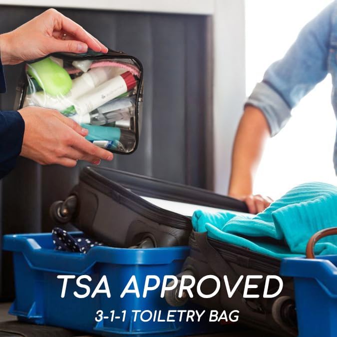 TSA Approved Toiletry Bag 3-1-1 Clear Travel Cosmetic Bag with Handle - Quart Size Bag with Zipper - Carry-on Luggage Clear Toiletry Bag for Liquids - Airport Airline TSA Compliant Bag for Man Women