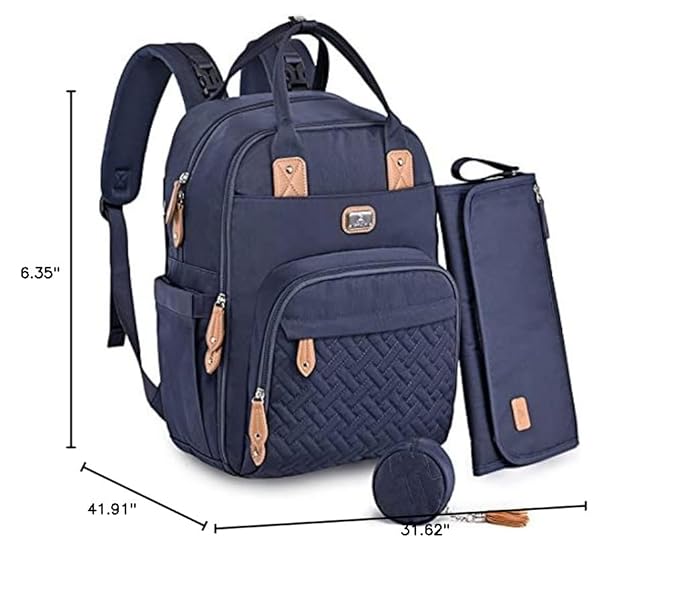 Dikaslon Diaper Bag Backpack with Portable Changing Pad, Pacifier Case and Stroller Straps, Large Unisex Baby Bags for Boys Girls, Multipurpose Travel Back Pack Moms Dads, Navy Blue