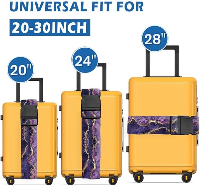 Luggage Straps for Suitcases Travel Belt Accessories, Cute Suitcase Strap, Adjustable Luggage Belt Strap, Heavy Duty with Quick-Release Buckle Luggage Strap Luxury Purple Marble