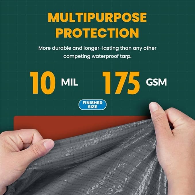 Large Waterproof Tarp - Heavy Duty 10 Mil Thick Poly Tarpaulin Ideal for Canopy Tents, Boats, RV or Pool Covers - Multipurpose Protective Tarps with Grommets for Indoor, Outdoor Use | 12' x 25' 2 Pack