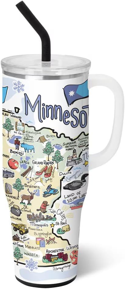 Swig Life 40oz Mega Mug, 40oz Tumbler with Handle and Straw, Extra Large Insulated Tumblers, Cup Holder Friendly Travel Mug (Minnesota)
