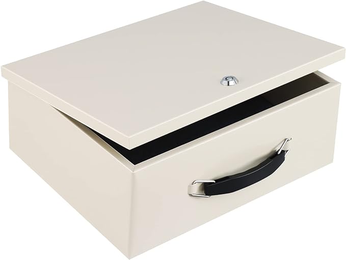Dalmbox Portable Fire Safe Box with Key Lock, Fire Resistant Metal Lock Box for Documents, Security Strong Storage Box Safety Deposit Box for Home, Outside, Car, XL Large,13.2”x 11”x 5.1'', Beige