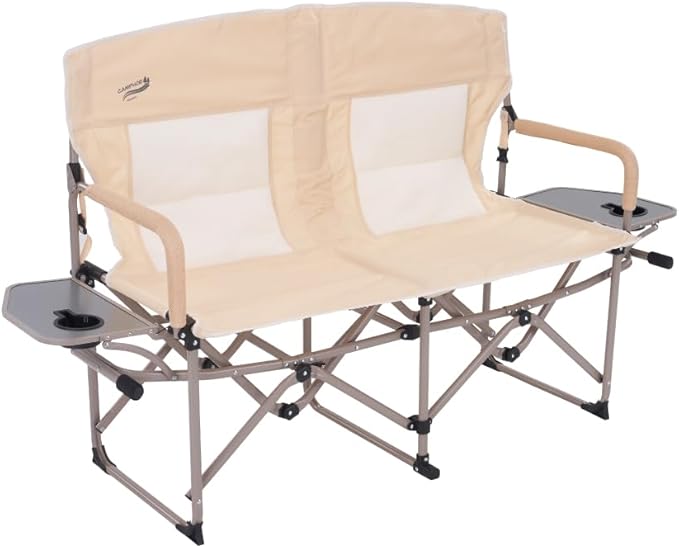 Heavy Duty Portable Folding Camping Chair for Adults with Padded | for Outdoor & Sports, Backpacking, Beach, Lawn, Hunting, Tailgating, Fishing | Supports 400 Lbs (Double, Beige)