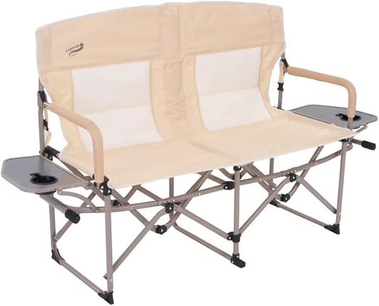 Heavy Duty Portable Folding Camping Chair for Adults with Padded | for Outdoor & Sports, Backpacking, Beach, Lawn, Hunting, Tailgating, Fishing | Supports 400 Lbs (Double, Beige)
