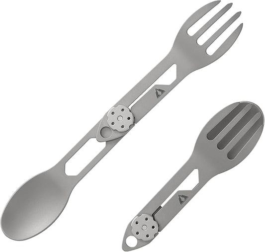CMB Made Knives Titanium 2 in 1 Folding Fork and Spoon Combo Lightweight Camping Utensil, Spork for Backpacking, Hiking, Outdoor Survival Cutlery EDC Tool CMB-E01