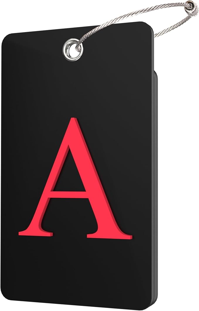 Gostwo 2 Pack Luggage Tags for Suitcases, 26 Initial Letter Travel Luggage Baggage Identification Labels ID Tag Fully Bendable Tags with Stainless Steel Loop (Black) (Letter A)